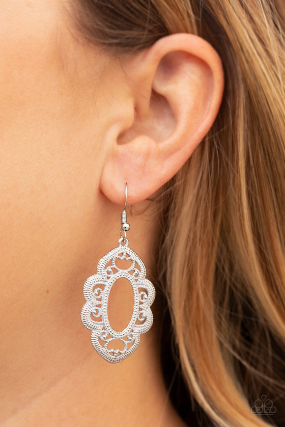 Paparazzi “Mantras and Mandalas” White Earrings - Glitzygals5dollarbling Paparazzi Boutique 