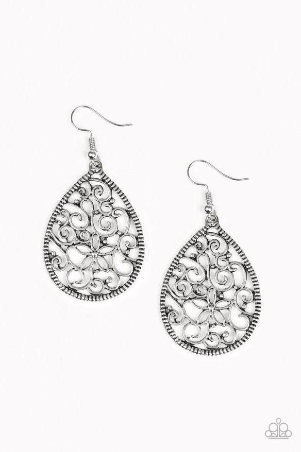 Paparazzi I’m Doing VINE - Silver - Filigree Silver Teardrop - Earrings - Glitzygals5dollarbling Paparazzi Boutique 
