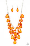 Paparazzi Irresistible Iridescence - Orange - Glassy Teardrops - Silver Chain Necklace and matching Earrings - Glitzygals5dollarbling Paparazzi Boutique 