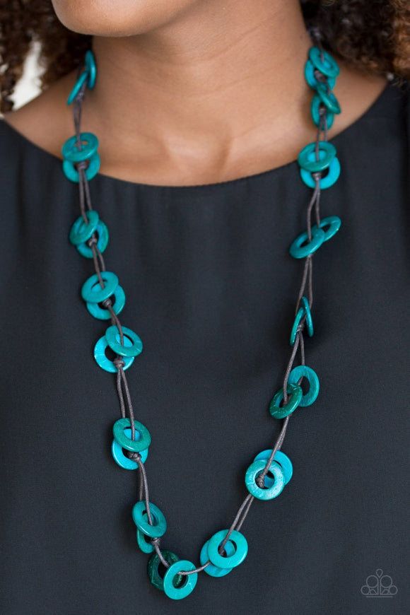 Paparazzi Waikiki Winds - Blue - Wooden Necklace and matching Earrings - Glitzygals5dollarbling Paparazzi Boutique 
