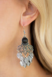 Paparazzi A Bit On The Wildside - Black stone - Silver Leaves Cascade from Bottom - Earrings - Glitzygals5dollarbling Paparazzi Boutique 