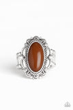 Paparazzi Malibu Majestic - Brown Oval Bead - Ornately Scalloped Silver - Ring - Glitzygals5dollarbling Paparazzi Boutique 