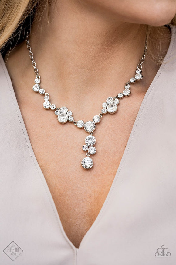 Paparazzi Inner Light - White - Rhinestones - Glamorous Necklace & Earrings - Fashion Fix Exclusive February 2020 - Glitzygals5dollarbling Paparazzi Boutique 
