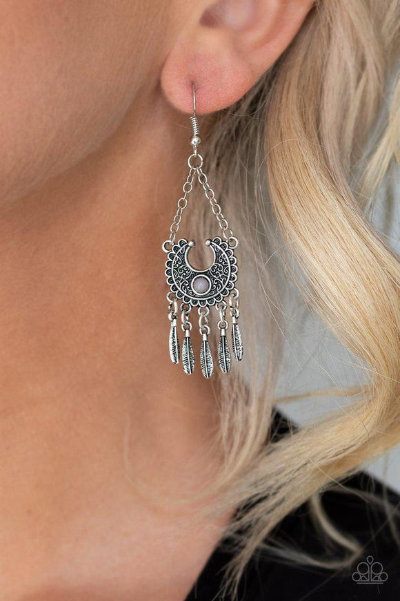 Paparazzi Earring ~ Fabulously Feathered - Silver - Glitzygals5dollarbling Paparazzi Boutique 