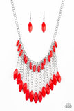 Paparazzi Venturous Vibes - Red - Faceted Beads - Shimmery Silver Chain Necklace & Earrings - Glitzygals5dollarbling Paparazzi Boutique 