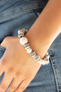 Paparazzi Majestic Masonry - White - Stones - Ornate Silver Beads - Stretchy Bracelet - Glitzygals5dollarbling Paparazzi Boutique 
