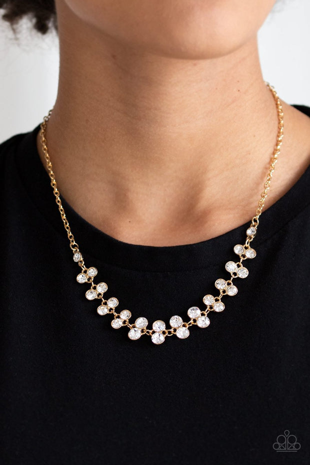 Paparazzi Super Starstruck - Gold - White Rhinestones - Necklace and matching Earrings - Glitzygals5dollarbling Paparazzi Boutique 