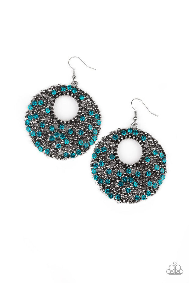 Paparazzi Starry Showcase - Blue Rhinestones - Antiqued Silver Hoop Earrings - Glitzygals5dollarbling Paparazzi Boutique 