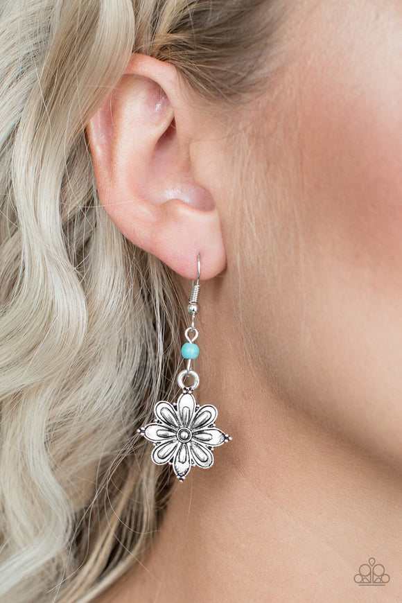 Paparazzi Cactus Blossom - Blue - Turquoise Stone - Silver Earrings - Glitzygals5dollarbling Paparazzi Boutique 