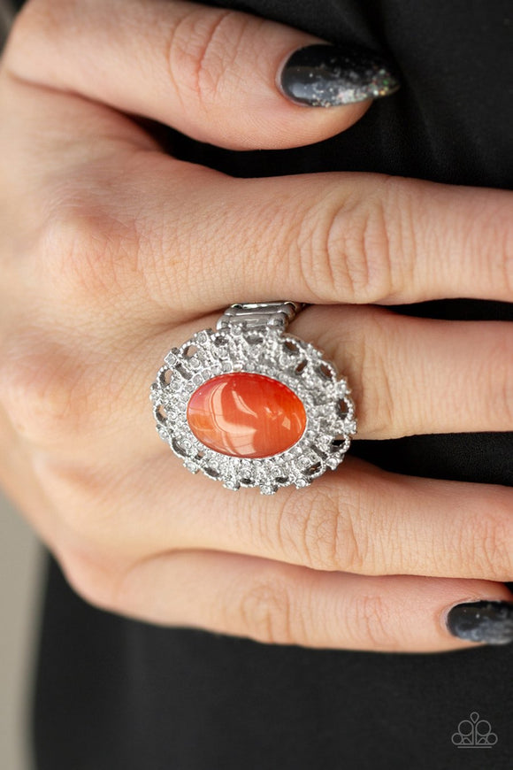 BAROQUE The Spell Orange Moonstone Silver Ring - Paparazzi Accessories Rings - Glitzygals5dollarbling Paparazzi Boutique 