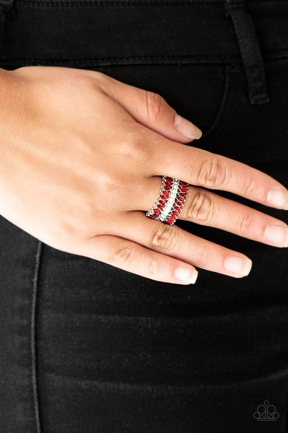 Paparazzi Treasury Fund - Red Rhinestones - Silver Ring - Glitzygals5dollarbling Paparazzi Boutique 