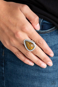 Paparazzi Mojave Mist - Brown - Tiger's Eye Stone - Silver Teardrop Ring - Glitzygals5dollarbling Paparazzi Boutique 