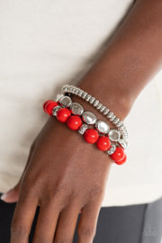 Paparazzi Prismatic Pop - Red - Silver Beads - Set of 3 Stretchy Bracelets - Glitzygals5dollarbling Paparazzi Boutique 