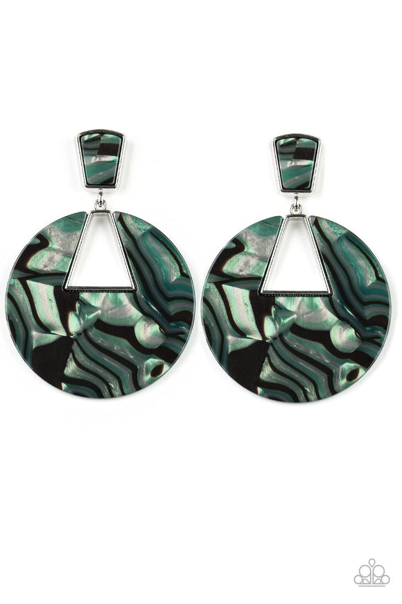 Paparazzi Let HEIR Rip! - Green - Faux Marble - Acrylic Earrings - Glitzygals5dollarbling Paparazzi Boutique 