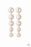 Paparazzi Drippin In Starlight - Gold - White Rhinestone Gems - Post Earrings - Glitzygals5dollarbling Paparazzi Boutique 