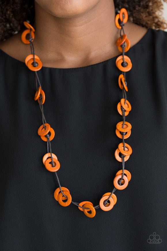 Paparazzi Waikiki Winds - Orange Wooden Necklace & Earrings - Glitzygals5dollarbling Paparazzi Boutique 