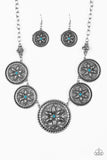 Written in the Star Lilies – Paparazzi – Blue Rhinestone Silver Floral Frame Necklace - Glitzygals5dollarbling Paparazzi Boutique 
