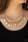 Paparazzi All Toget-HEIR Now - Gold - White Teardrop Rhinestones - Bold Chain Necklace and matching Earrings - Glitzygals5dollarbling Paparazzi Boutique 