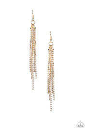 Paparazzi Center Stage Status - Gold - White Rhinestones - Earrings - Glitzygals5dollarbling Paparazzi Boutique 