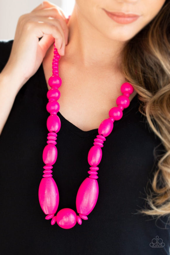 Summer Breezin - Pink Wood Necklace - Paparazzi Accessories - Glitzygals5dollarbling Paparazzi Boutique 