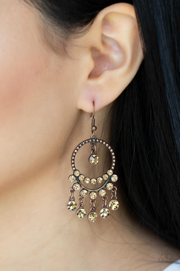 Paparazzi Earrings ~ Cosmic Chandeliers - Copper - Glitzygals5dollarbling Paparazzi Boutique 
