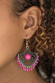Paparazzi Stone Lagoon - Pink - Silver Frame Wanderlust - Earrings - Glitzygals5dollarbling Paparazzi Boutique 