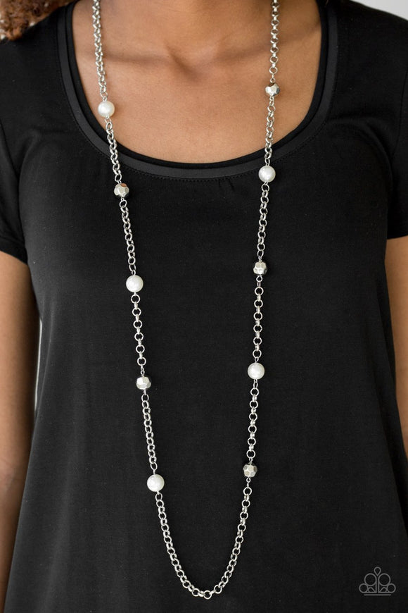 Showroom Shimmer - White - Necklace and matching Earrings - Glitzygals5dollarbling Paparazzi Boutique 
