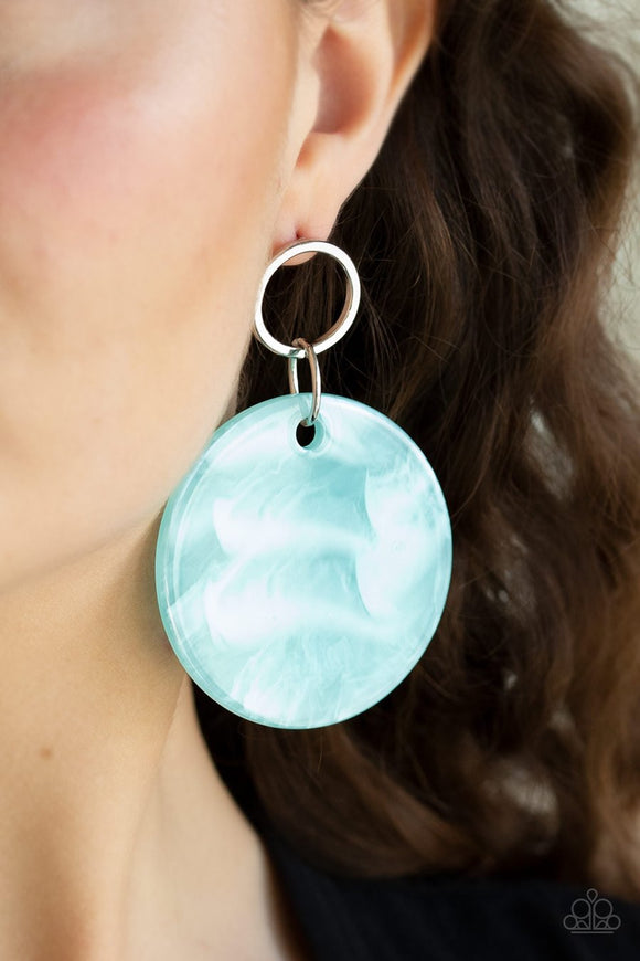 Paparazzi Beach Bliss - Blue - Shell Like Acrylic - Silver Hoop Post Earrings - Glitzygals5dollarbling Paparazzi Boutique 