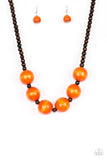 Paparazzi Oh My Miami - Orange Brown Wooden Necklace - Glitzygals5dollarbling Paparazzi Boutique 