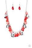 Paparazzi Hurricane Season - Red Teardrops - Silver Chain Necklace and matching Earrings - Glitzygals5dollarbling Paparazzi Boutique 