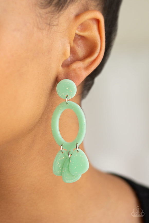 Paparazzi Sparkling Shores - Green Acrylic Earrings - Glitzygals5dollarbling Paparazzi Boutique 