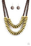 Paparazzi Dominican Disco - Yellow - Wooden Necklace and matching Earrings - Glitzygals5dollarbling Paparazzi Boutique 