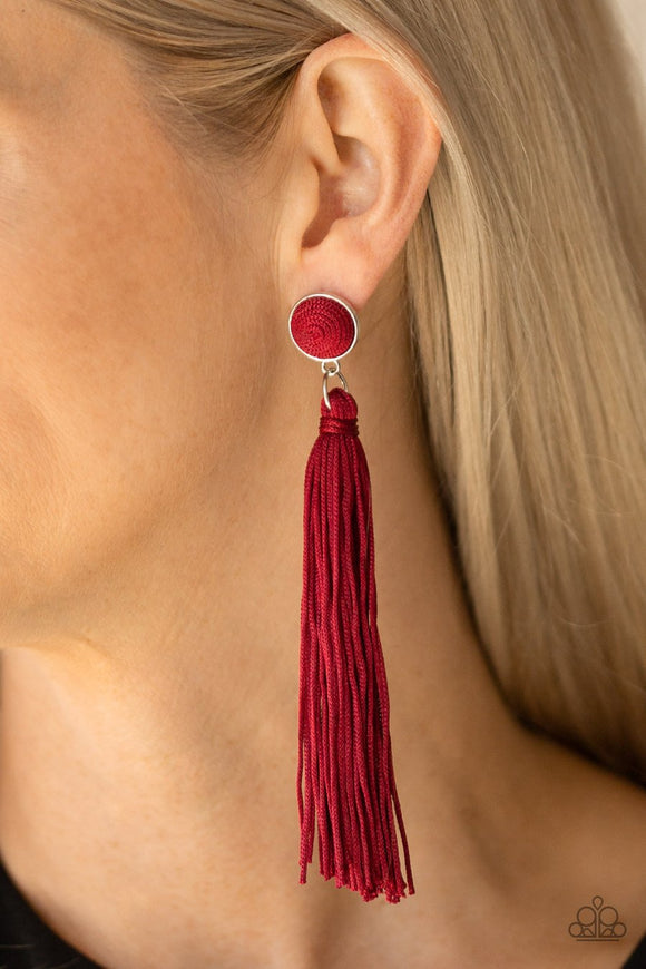 Paparazzi Tightrope Tassel - Red - Cording Thread / Tassel / Fringe - Post Earrings - Glitzygals5dollarbling Paparazzi Boutique 