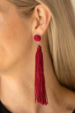 Paparazzi Tightrope Tassel - Red - Cording Thread / Tassel / Fringe - Post Earrings - Glitzygals5dollarbling Paparazzi Boutique 