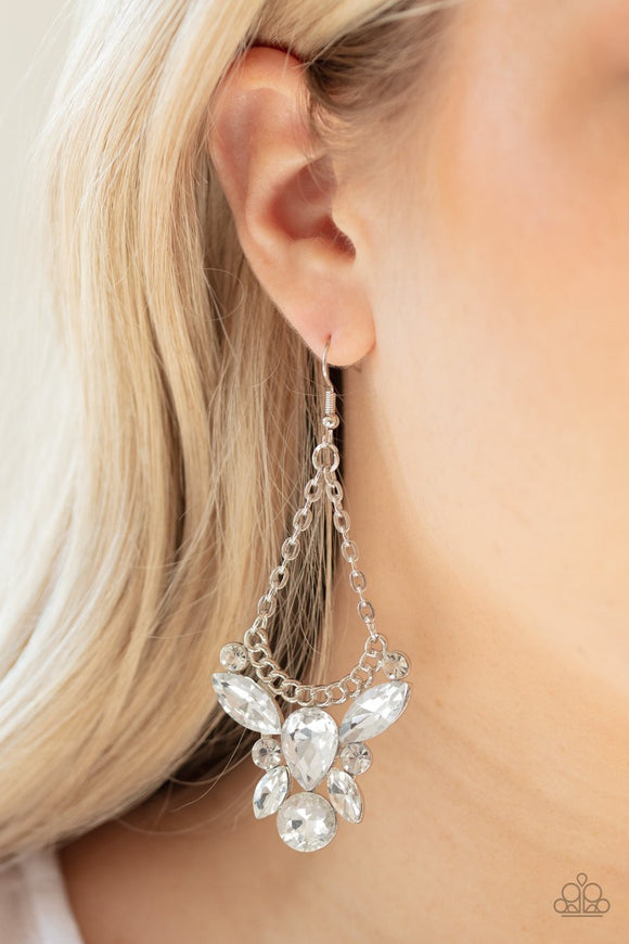 Paparazzi Bling Bouquets - White - Rhinestones - Silver Chain Earrings - Glitzygals5dollarbling Paparazzi Boutique 