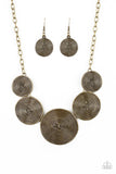 Paparazzi Deserves A Medal - Brass - Spiraling Textured Discs - Necklace & Earrings - Glitzygals5dollarbling Paparazzi Boutique 