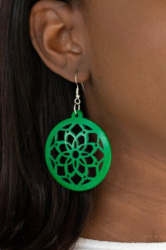 Paparazzi Mandala Meadow - Green - Wooden Earrings - Glitzygals5dollarbling Paparazzi Boutique 