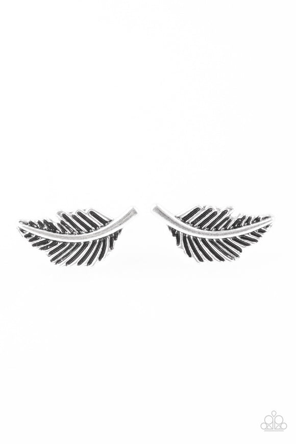 Flying Feathers Silver Post Earrings - Glitzygals5dollarbling Paparazzi Boutique 