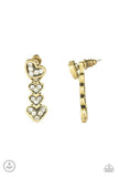 Paparazzi Heartthrob Twinkle - Brass - White Rhinestones - Double Sided Heart Earrings - Glitzygals5dollarbling Paparazzi Boutique 