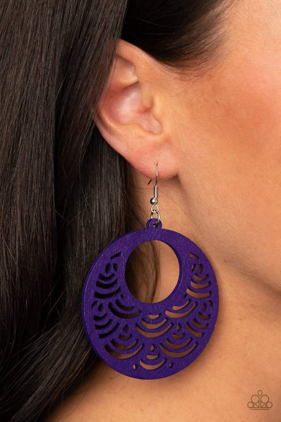 Paparazzi Accessories: SEA Le Vie! - Purple Wooden Earrings - Glitzygals5dollarbling Paparazzi Boutique 