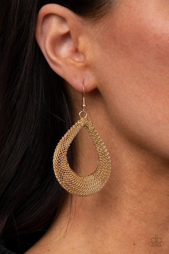 Paparazzi Earring ~ A Hot MESH - Gold - Glitzygals5dollarbling Paparazzi Boutique 