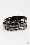 Paparazzi Tough Girl Glamour - Black - Rhinestones - Black Suede Wrap Snap Bracelet - Glitzygals5dollarbling Paparazzi Boutique 