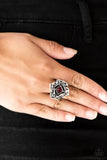 Paparazzi Glowing Gardens - Red - Rhinestone - Antiqued Silver Petals - Ring - Glitzygals5dollarbling Paparazzi Boutique 