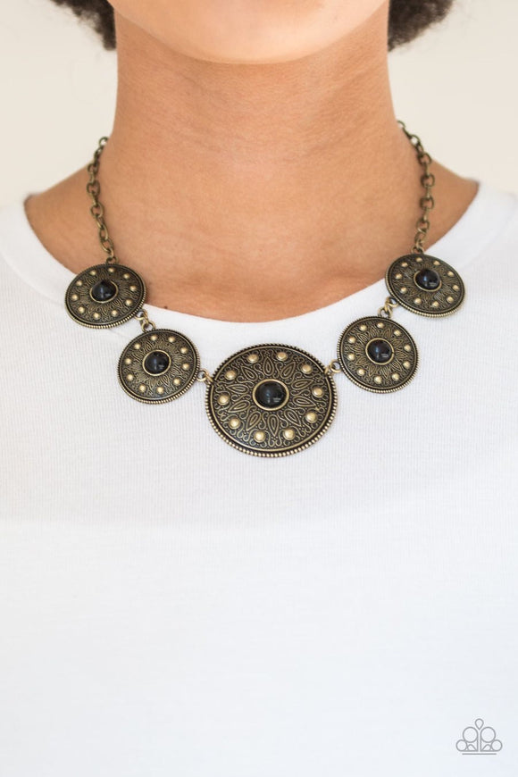Paparazzi Hey, SOL Sister - Black Beads - Round Brass Sunburst - Necklace & Earrings - Glitzygals5dollarbling Paparazzi Boutique 