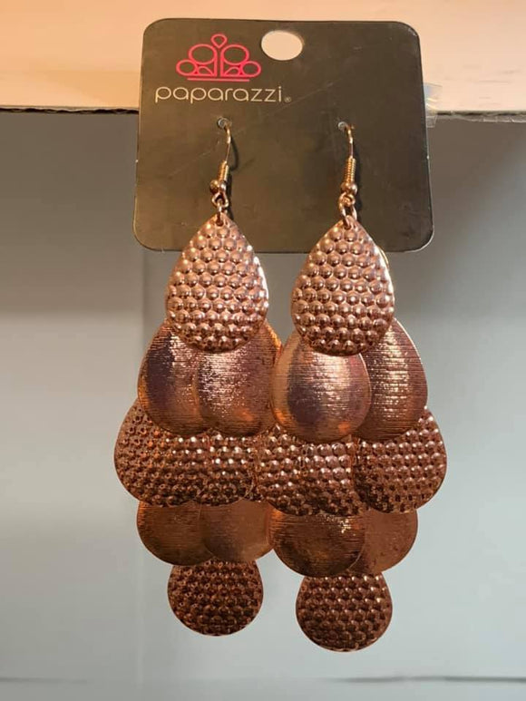 Paparazzi Chime Time Copper Exclusive Earrings - Glitzygals5dollarbling Paparazzi Boutique 