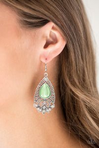 Paparazzi Majestically Malibu - Green Moonstone - Silver Earrings - Glitzygals5dollarbling Paparazzi Boutique 