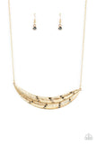 Paparazzi Say You QUILL - Multi - Gold Feather Necklace and matching Earrings - Glitzygals5dollarbling Paparazzi Boutique 