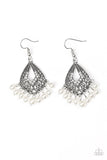 Paparazzi Gracefully Gatsby - White Pearl - Silver Earrings - Glitzygals5dollarbling Paparazzi Boutique 