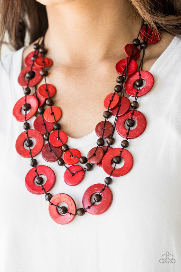 Paparazzi Catalina Coastin - Red Wooden Necklace - Glitzygals5dollarbling Paparazzi Boutique 