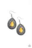 Paparazzi Desert Nirvana - Yellow Stone - Teardrop Antiqued Filigree - Earrings - Glitzygals5dollarbling Paparazzi Boutique 